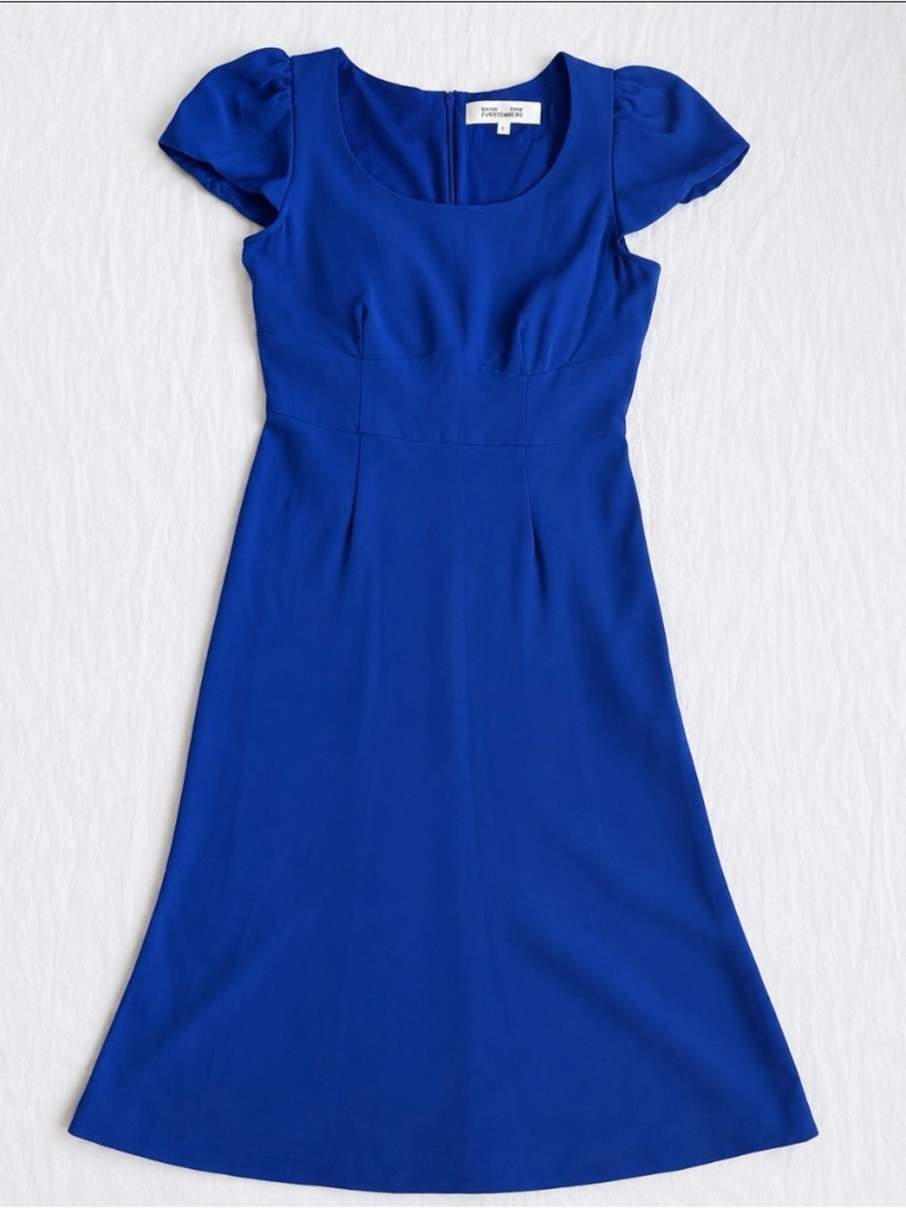royal blue cap sleeve midi dress